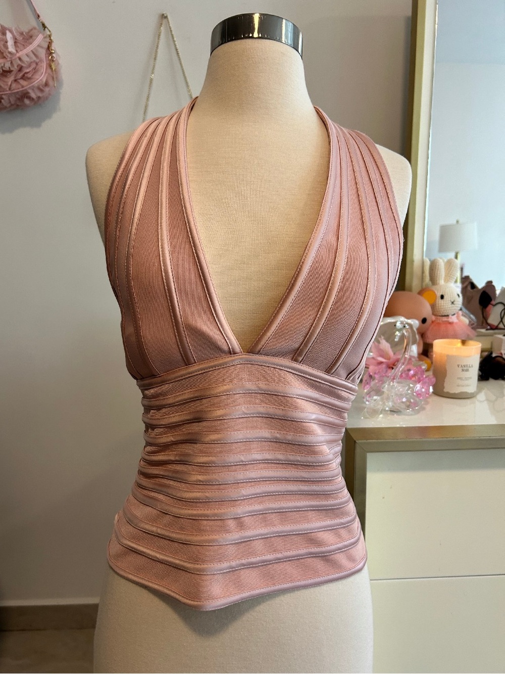 JS Collections Pink Halter Bandage Top